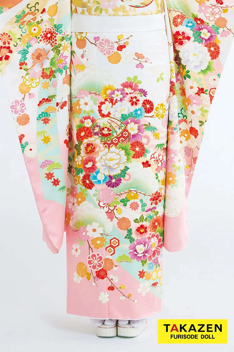 最新作プレミアム古典　白ピンク/白地　菊柄/鹿の子模様　吉澤織物　吉祥の晴れ着田中優香の世界　かわいい　はんなり　上品な振袖ネットレンタル　佐藤不二子　27038