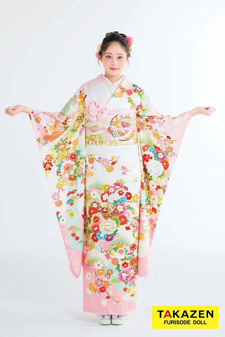 最新作プレミアム古典　白ピンク/白地　菊柄/鹿の子模様　吉澤織物　吉祥の晴れ着田中優香の世界　かわいい　はんなり　上品な振袖ネットレンタル　佐藤不二子　27038