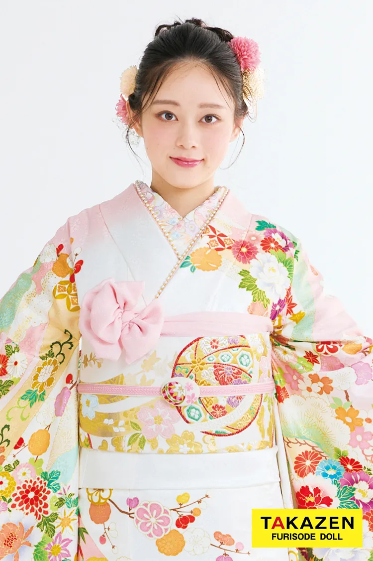 最新作プレミアム古典　白ピンク/白地　菊柄/鹿の子模様　吉澤織物　吉祥の晴れ着田中優香の世界　かわいい　はんなり　上品な振袖ネットレンタル　佐藤不二子　27038