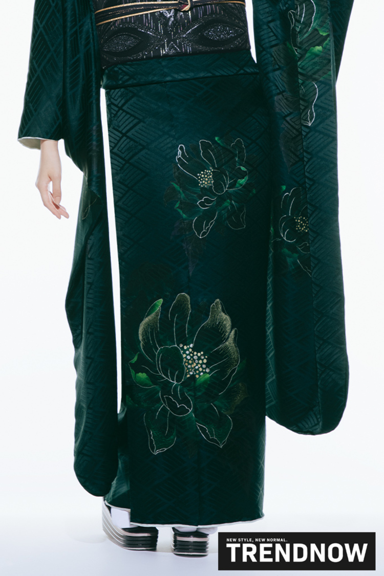 最新作トレンドナウ　ヴィンテージスタイル　緑/グリーン　シンプル　シック　大人っぽい振袖ネットレンタル　K1289