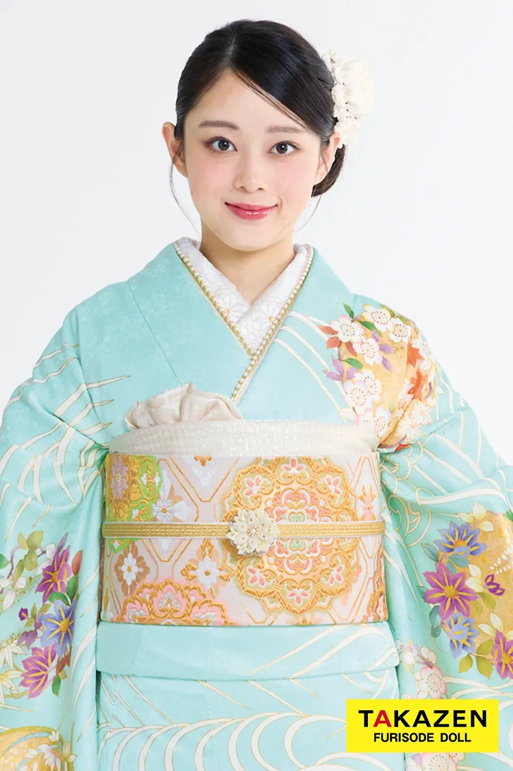 プレミアム古典　吉澤織物/最高級金彩手描友禅　水色　さわやか　綺麗　透明感のある振袖ネットレンタル　高級古典　佐藤不二子　23022