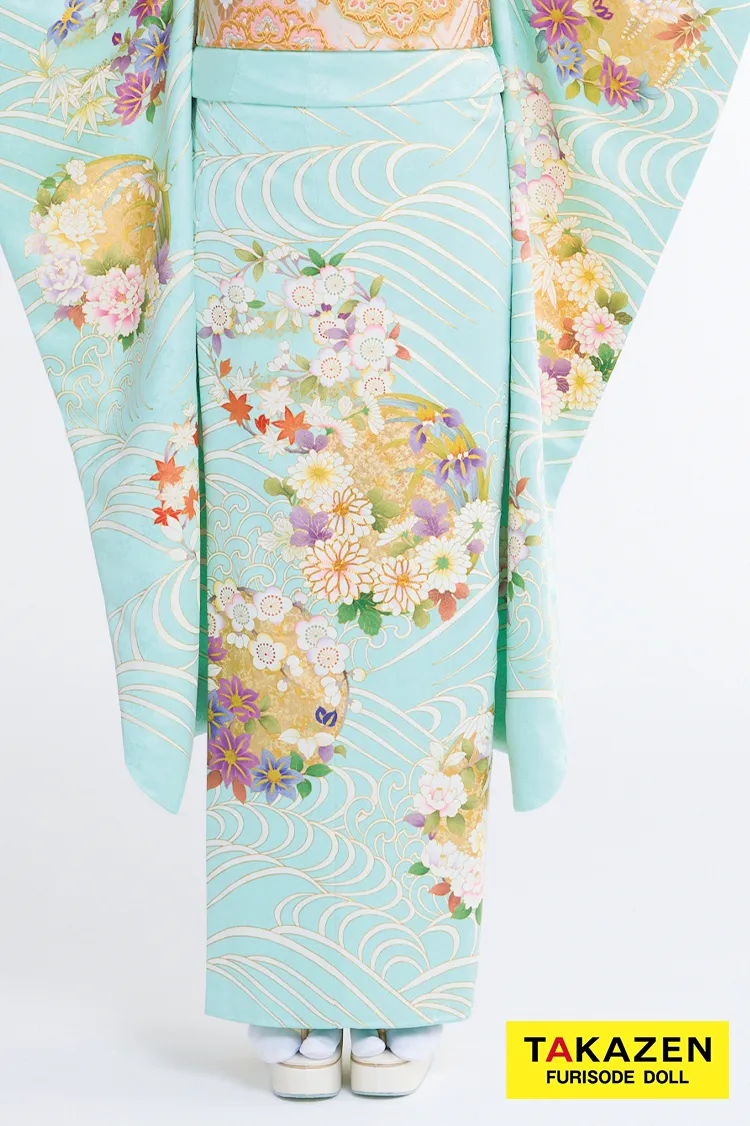 プレミアム古典　吉澤織物/最高級金彩手描友禅　水色　さわやか　綺麗　透明感のある振袖ネットレンタル　高級古典　佐藤不二子　23022