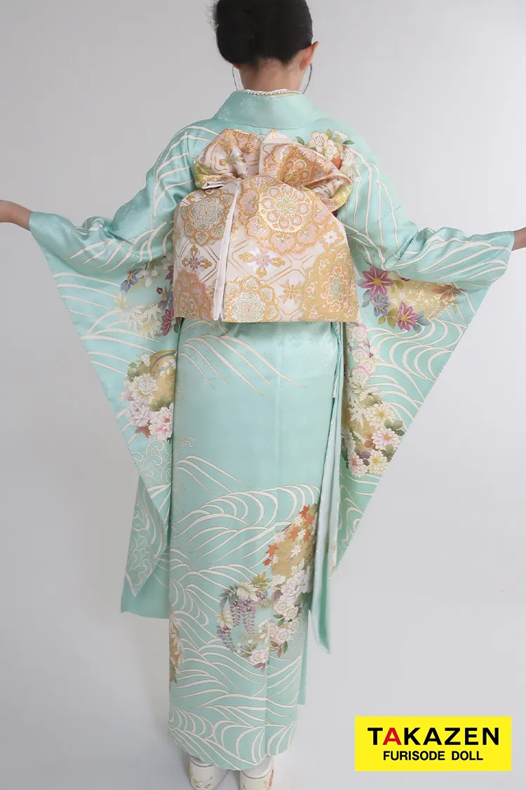 プレミアム古典　吉澤織物/最高級金彩手描友禅　水色　さわやか　綺麗　透明感のある振袖ネットレンタル　高級古典　佐藤不二子　23022