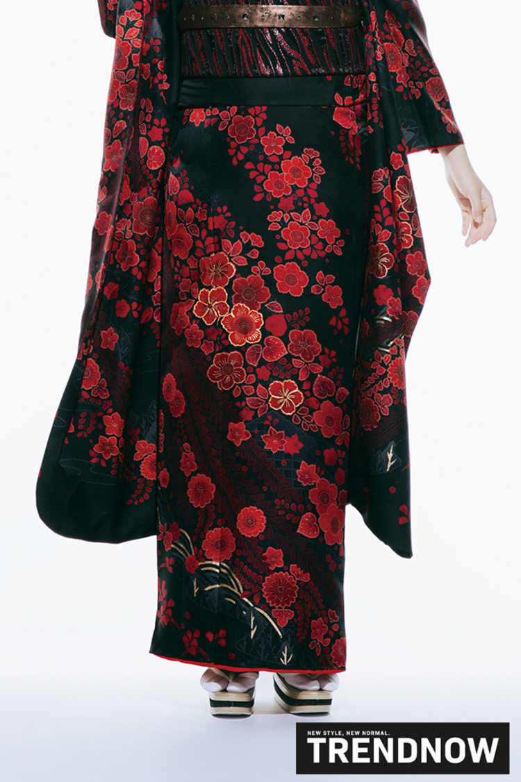 最新作トレンドナウ　ヴィンテージスタイル　黒/赤　シンプル　かっこいい　きれいめ　大人っぽい振袖ネットレンタル　K1291