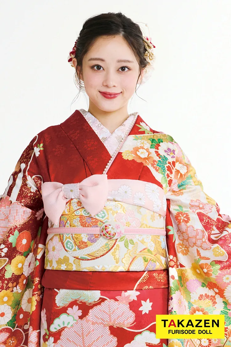 最新作高級古典　赤/赤地　御所車/雲取　吉澤織物　吉祥の晴れ着田中優子の世界　かわいい　はんなり　綺麗　上品な振袖ネットレンタル　佐藤不二子　27041
