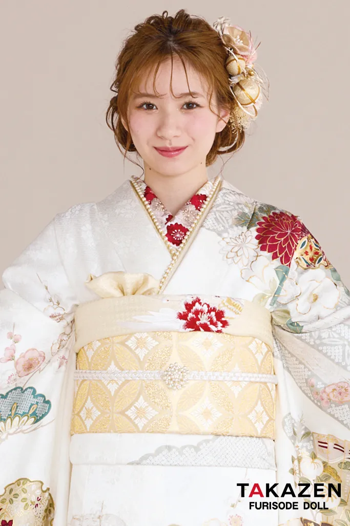 最新作正統派古典　白ピンク/淡い色　牡丹柄/松柄　はんなり　かわいい　おしとやか　柄小さめ　上品な振袖ネットレンタル　白宮みずほ　27028