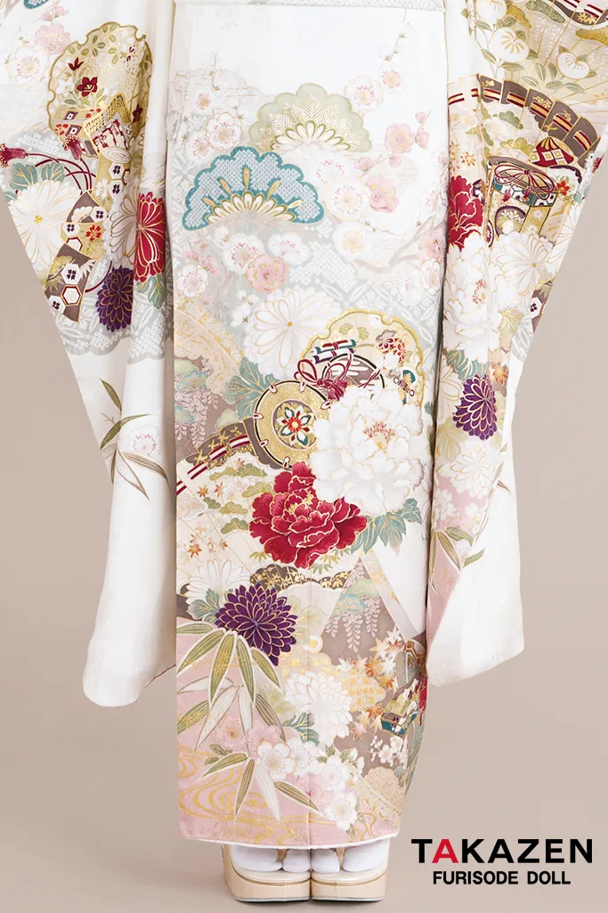 最新作正統派古典　白ピンク/淡い色　牡丹柄/松柄　はんなり　かわいい　おしとやか　柄小さめ　上品な振袖ネットレンタル　白宮みずほ　27028
