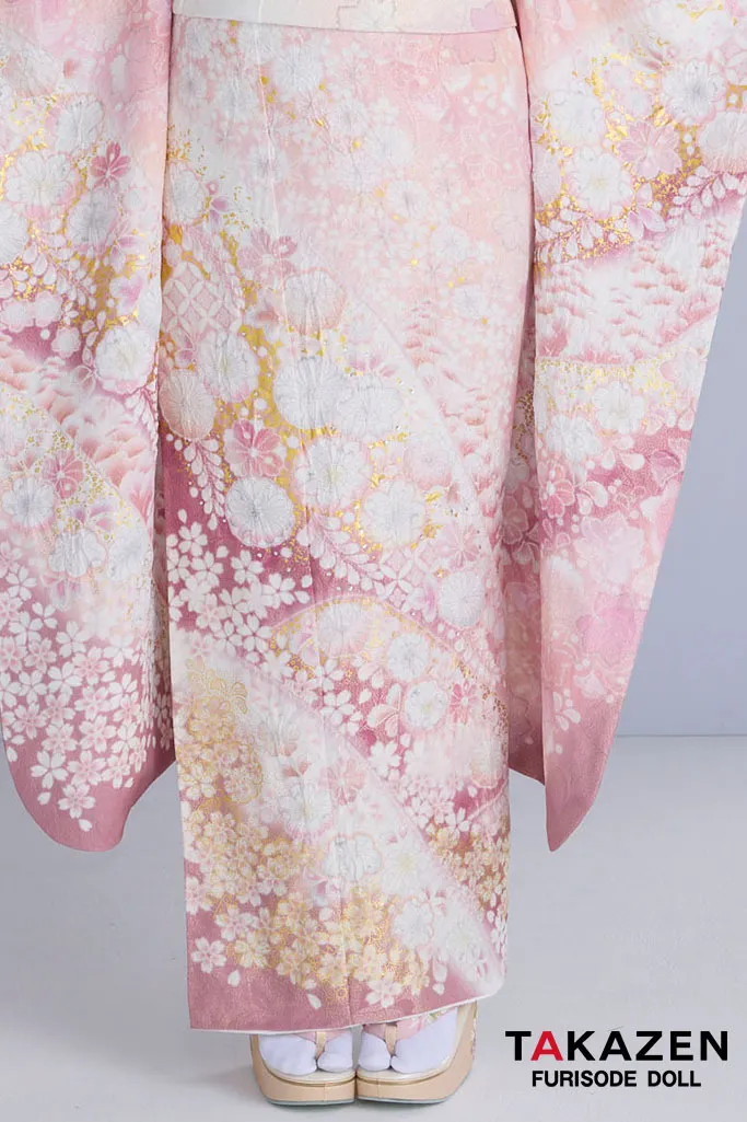 最新作高級古典　ピンク　桜柄　関芳　最高級金彩刺繍絞り友禅　ラメ入り生地　かわいい　煌びやか　綺麗　スワロフスキー付き振袖ネットレンタル　周防ジゼル　27043