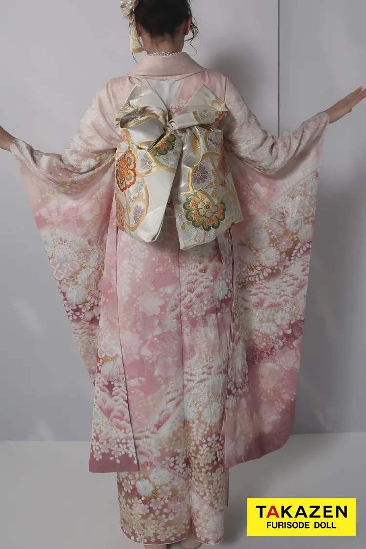 最新作高級古典　ピンク　桜柄　関芳　最高級金彩刺繍絞り友禅　ラメ入り生地　かわいい　煌びやか　綺麗　スワロフスキー付き振袖ネットレンタル　周防ジゼル　27043