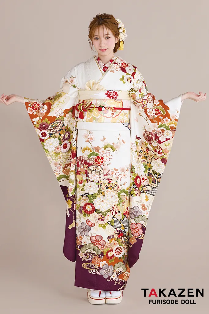 正統派古典　白/白ベース　貝桶柄/菊柄　上品　大人っぽい　清楚な振袖ネットレンタル　おしとやか　柄小さめ　白宮みずほ　26076