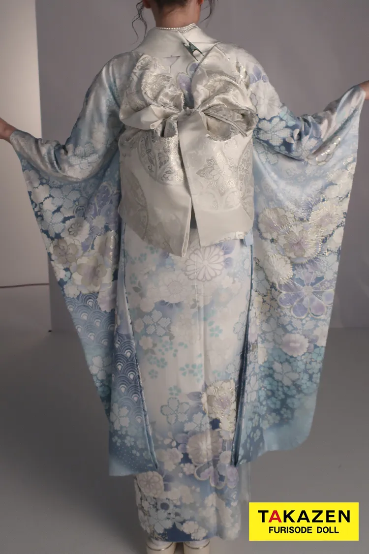 最新作高級古典　水色　桜柄/鹿の子模様　関芳　最高級金彩刺繍絞り友禅　透明感のある振袖　きれいめ振袖ネットレンタル　周防ジゼル　27045