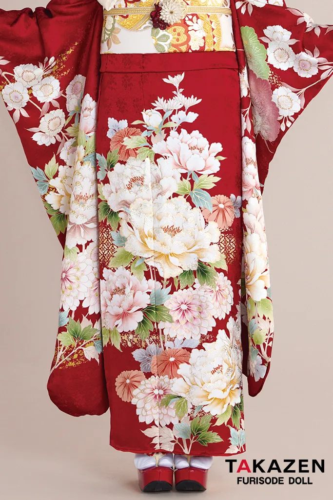 最新作正統派古典　赤　牡丹柄　王道　かわいい　華やか　品のある振袖ネットレンタル　上品　南琴奈　27031