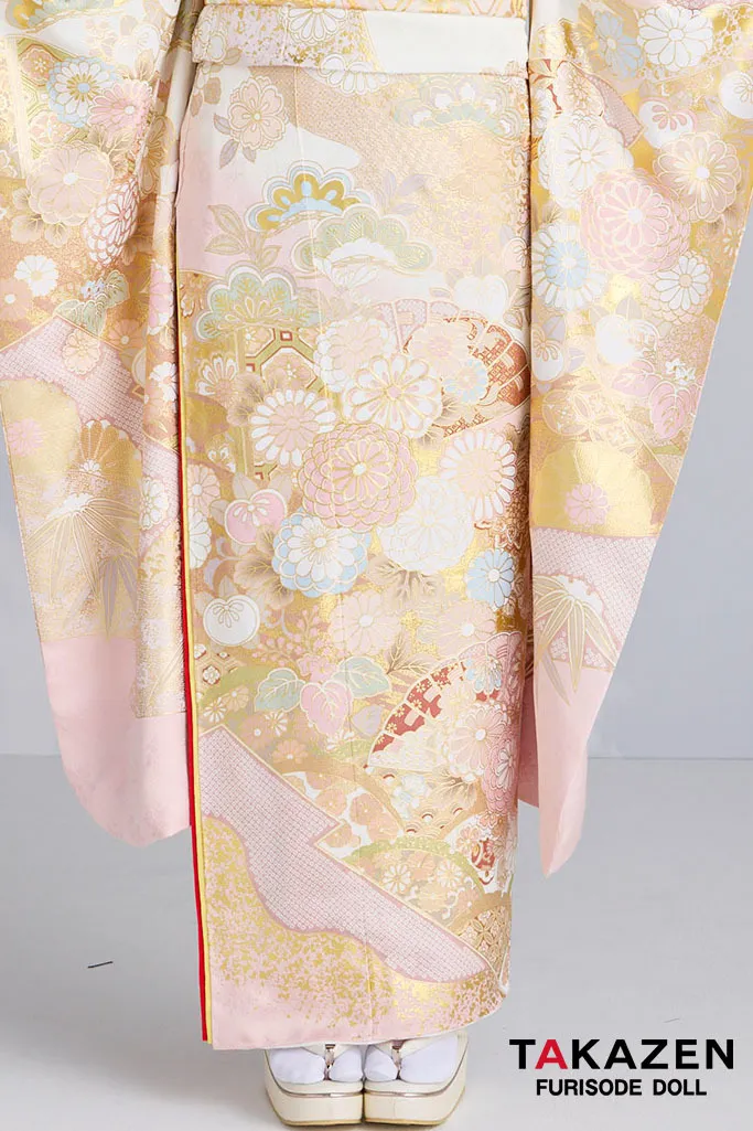 最新作プレミアム古典　ピンク/白　菊柄/鹿の子　関芳　最高級金彩刺繍絞り友禅　はんなり　美しい　かわいい振袖ネットレンタル　周防ジゼル　27048