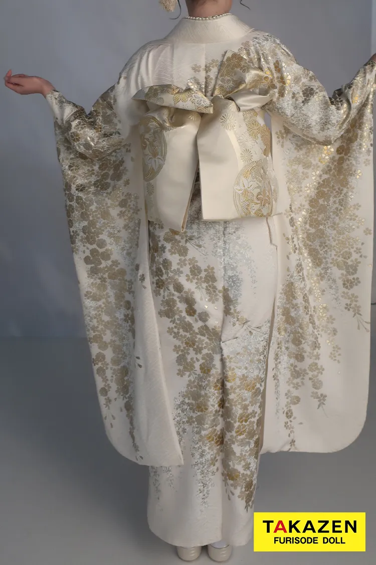 振袖フルセット　地紙取文　手描友禅　金彩加工　金駒刺繍　正絹　綸子　幅広　 3 最高級古典柄振袖 関芳/最高級金駒金彩刺繍友禅 白金 桜柄 キラキラ