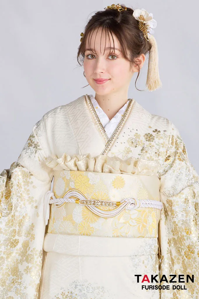最高級古典柄振袖 関芳/最高級金駒金彩刺繍友禅 白金 桜柄 キラキラ