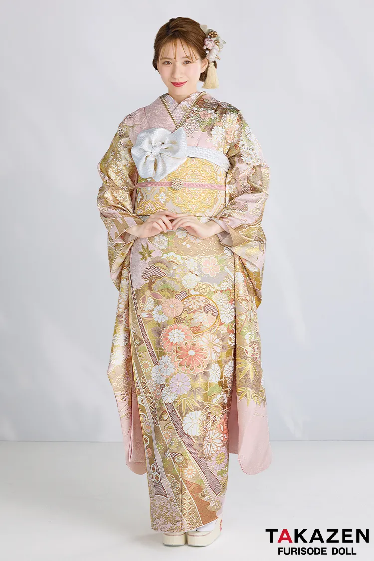 最新作プレミアム古典　紺色/ブルー　吉澤織物　毬柄/牡丹柄　吉祥の晴れ着田中優香の世界　かわいらしい振袖ネットレンタル　上品　佐藤不二子　27039