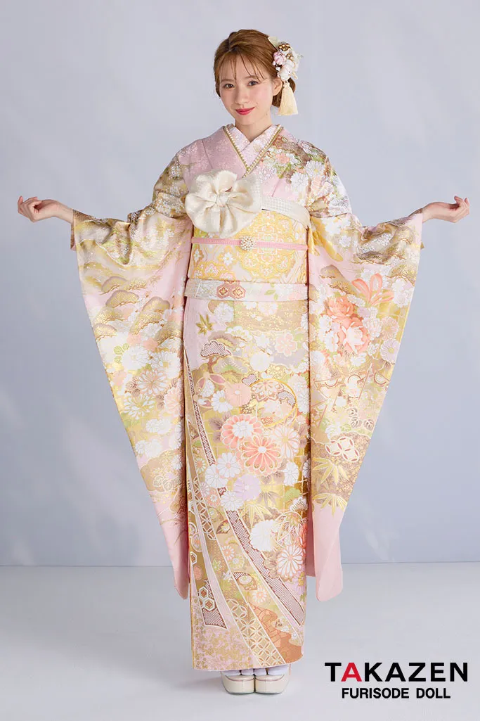 最新作プレミアム古典　紺色/ブルー　吉澤織物　毬柄/牡丹柄　吉祥の晴れ着田中優香の世界　かわいらしい振袖ネットレンタル　上品　佐藤不二子　27039