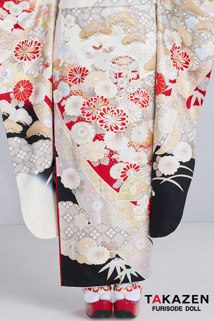 最新作プレミアム古典　白地/赤　　関芳　最高級金彩刺繍絞り友禅　かっこいい　大人っぽい　フリソデドールオリジナル振袖ネットレンタル　周防ジゼル　27050