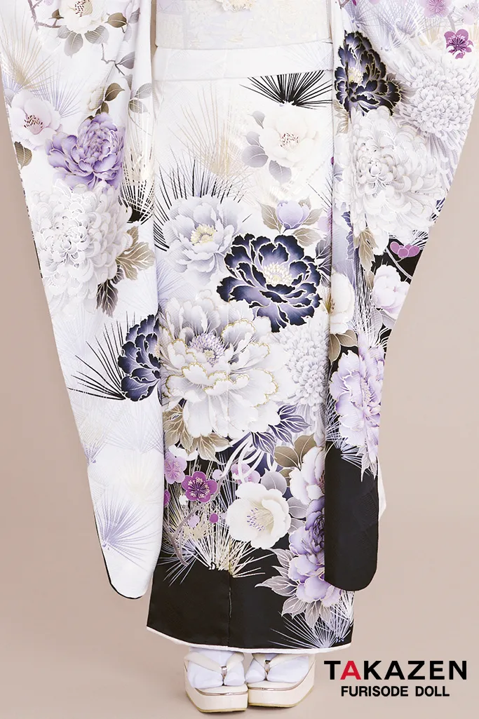 最新作正統派古典　白紫　牡丹柄　大人っぽい　きれいめ　透明感　品のある振袖ネットレンタル　上品　村上なずな　27030