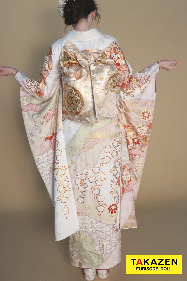 最新作プレミアム古典　白地/ピンク　滝泰　最高級金彩刺繍絞り友禅　きれいめ振袖ネットレンタル　かわいい　上品　清楚　周防ジゼル　27052