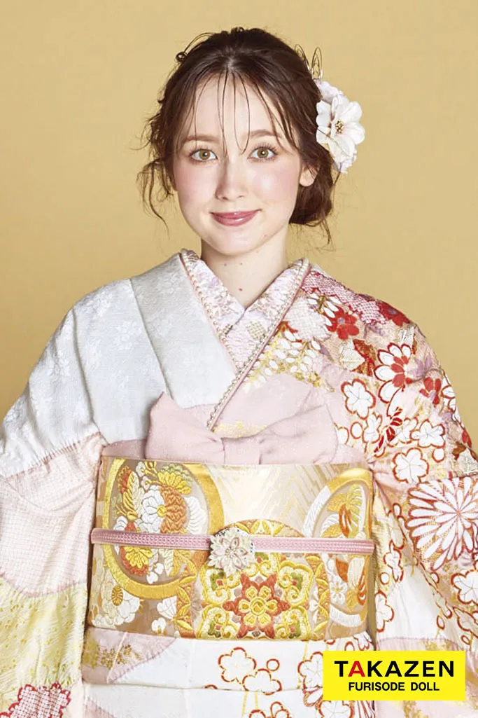 最新作プレミアム古典　白地/ピンク　滝泰　最高級金彩刺繍絞り友禅　きれいめ振袖ネットレンタル　かわいい　上品　清楚　周防ジゼル　27052