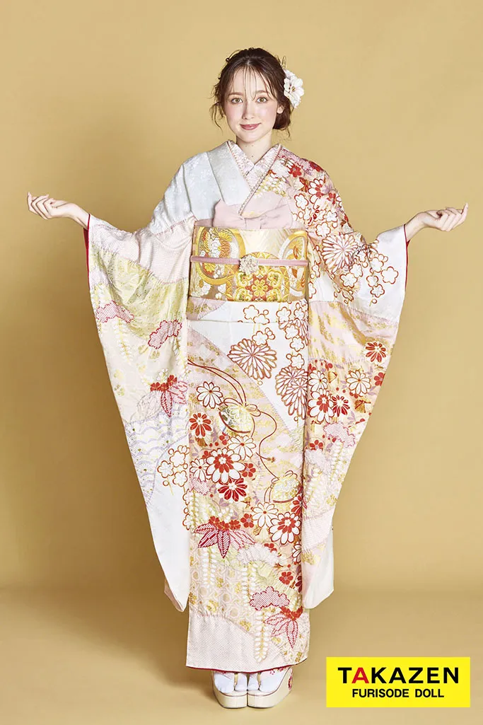 最新作プレミアム古典　白地/ピンク　滝泰　最高級金彩刺繍絞り友禅　きれいめ振袖ネットレンタル　かわいい　上品　清楚　周防ジゼル　27052