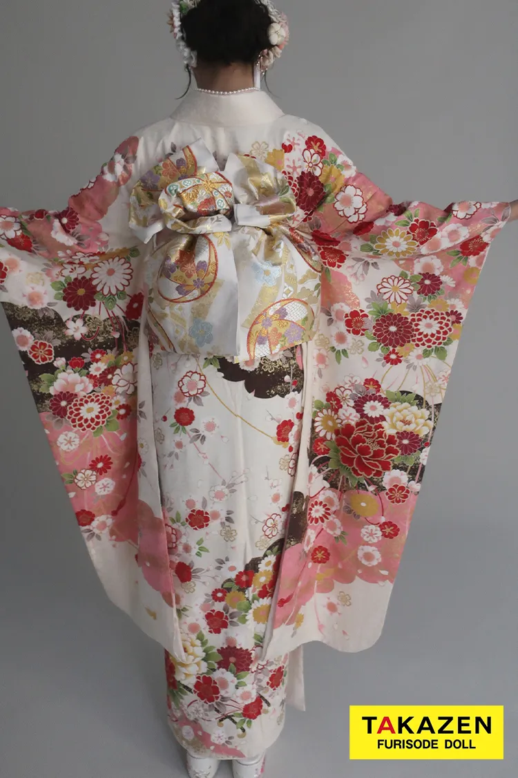 正統派古典　白ピンク　牡丹柄　かわいい振袖　金彩刺繍京友禅　女の子らしい振袖ネットレンタル　人気　伝統的　佐藤不二子　32051