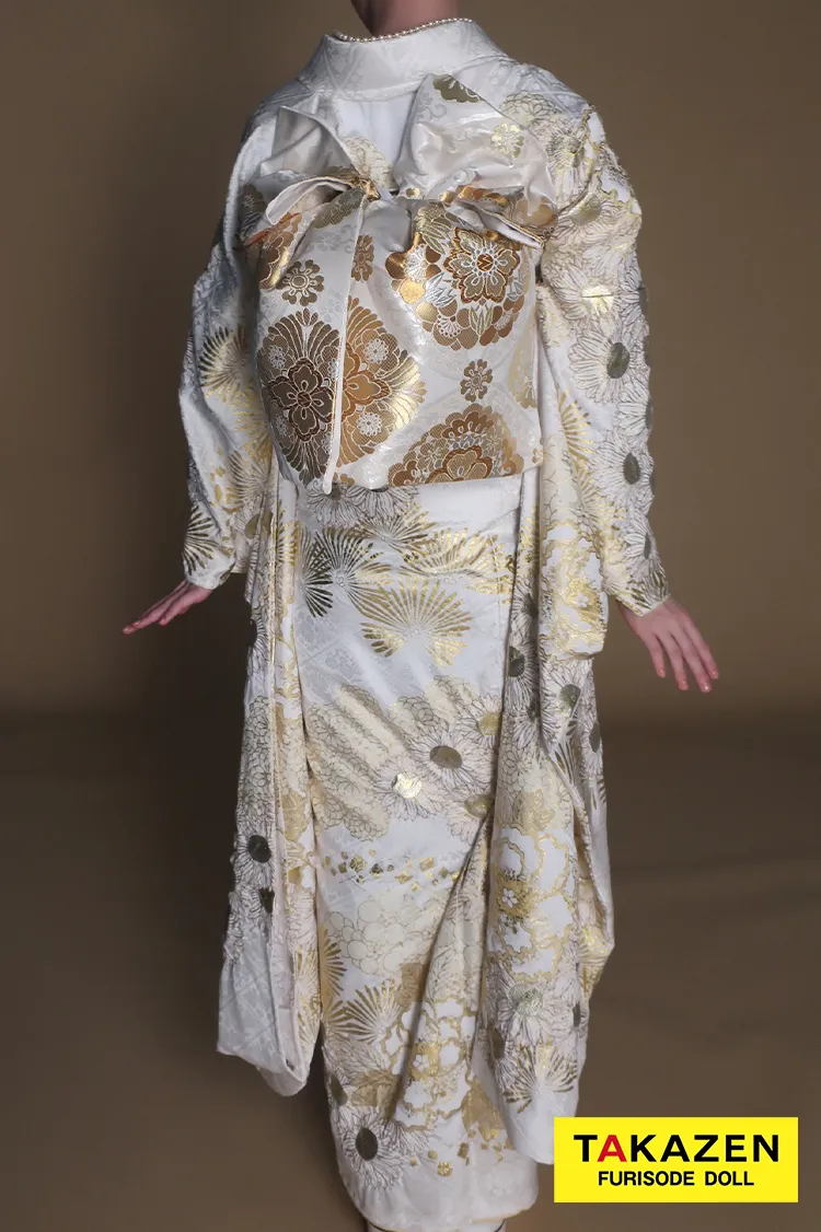 最新作プレミアム古典　白金/白地　滝泰　最高級金彩刺繍絞り友禅　牡丹柄　きれいめ　かわいい　上品　清楚系振袖ネットレンタル　白宮みずほ　27053