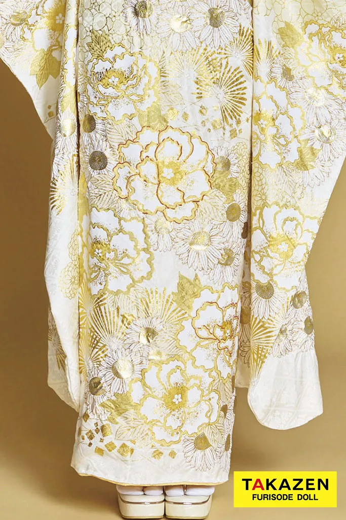 最新作プレミアム古典　白金/白地　滝泰　最高級金彩刺繍絞り友禅　牡丹柄　きれいめ　かわいい　上品　清楚系振袖ネットレンタル　白宮みずほ　27053