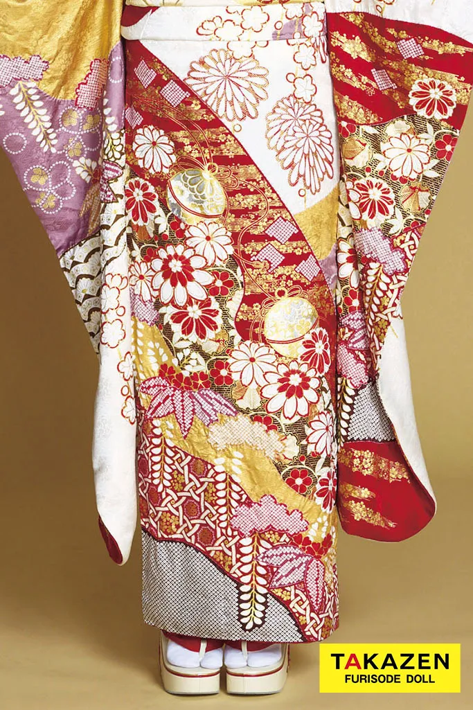 最高級古典柄振袖　滝泰/最高級金彩刺繍絞り友禅　赤/金　貝桶柄/牡丹柄　大人っぽい　豪華な振袖ネットレンタル　絞り　白宮みずほ　26039