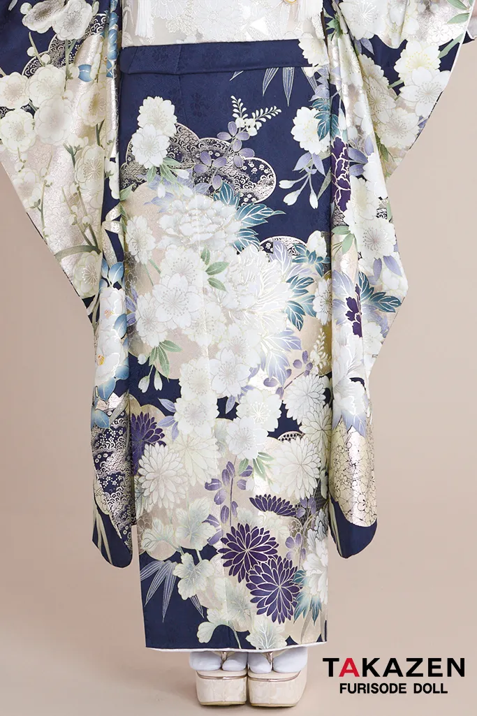 最新作正統派古典　紺色/ネイビー　菊柄　綺麗　大人っぽい　華やか　美しい振袖ネットレンタル　上品　南琴奈　27032