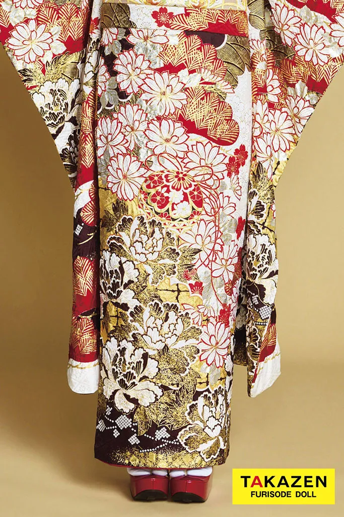 プレミアム古典柄振袖　滝泰/最高級金彩刺繍絞り友禅　赤/金　鞠柄/牡丹柄　大人っぽい　絞り振袖ネットレンタル　白宮みずほ　26040