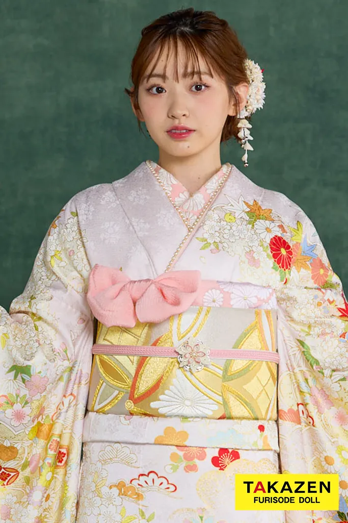 プレミアム古典　青柳/最高級手描友禅　ピンク/薄い色　菊柄　かわいらしい振袖ネットレンタル　はんなり　上品　清楚　村上なずな　26049