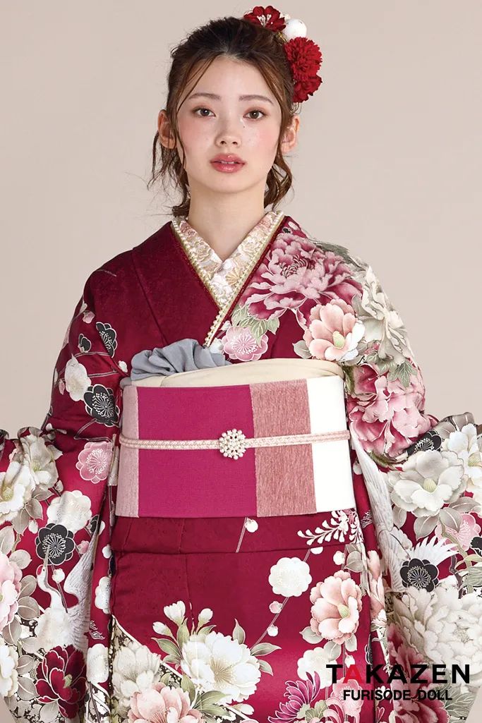 最新作正統派古典　ワインレッド/エンジ　乱菊柄/鶴柄　綺麗　おめでたい柄　華やか　きれいめ　南琴奈【通販可】27034