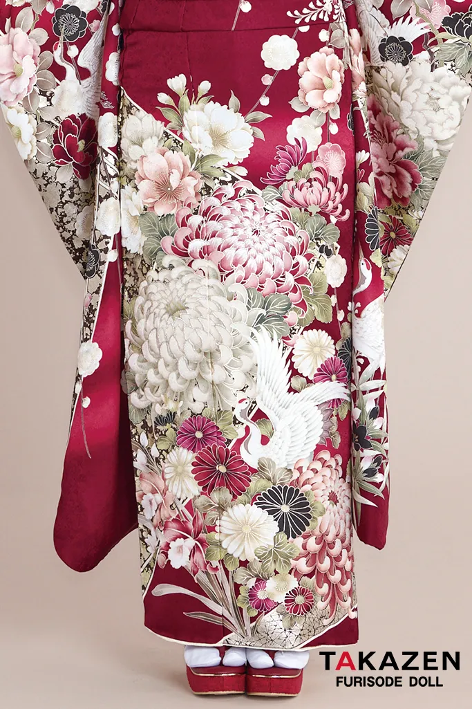 最新作正統派古典　ワインレッド/エンジ　乱菊柄/鶴柄　綺麗　おめでたい柄　華やか　きれいめ　南琴奈【通販可】27034