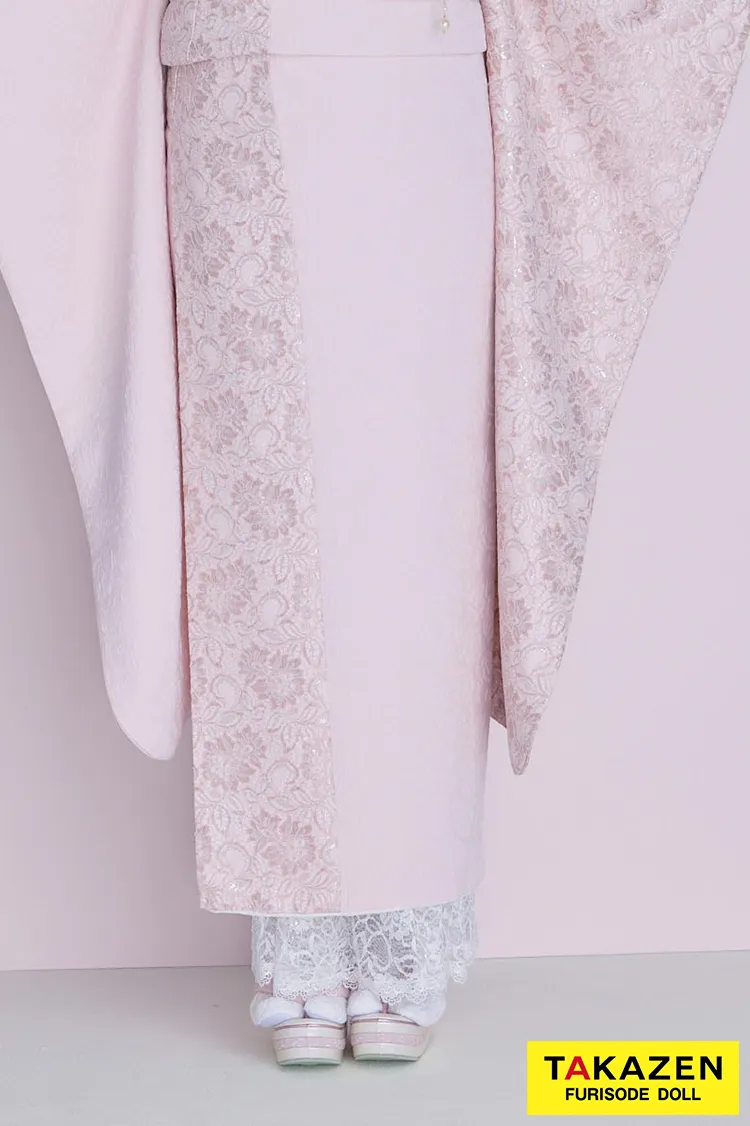 くすみカラーガーリー　ピンク/淡い色　無地　レース/ジャガード生地　かわいい振袖ネットレンタル　フェミニン　量産型　レースインナーコーデ　佐藤不二子　26055