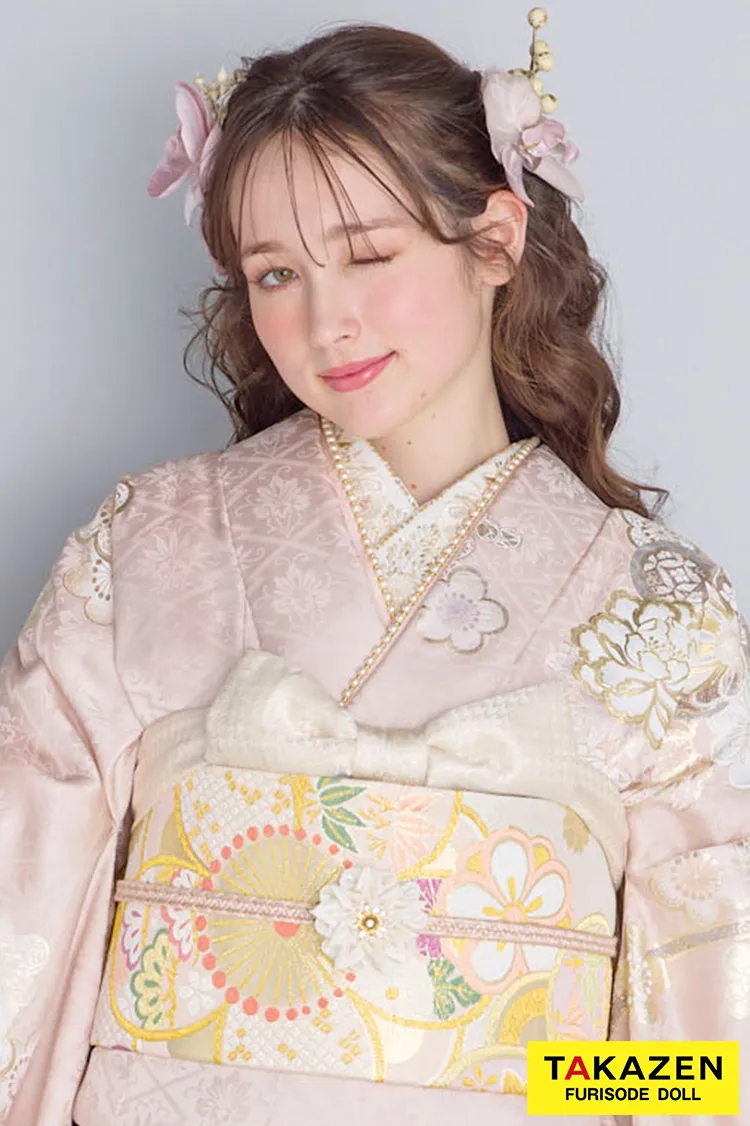 最新作くすみカラー古典　ピンク淡い色　桜柄　かわいい　清楚　上品　今どき　トレンド振袖ネットレンタル　周防ジゼル　27055