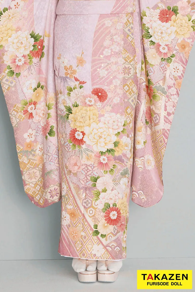 最新作くすみカラー古典　ピンク　牡丹柄　かわいい　はんなり　イマドキ　上品な振袖ネットレンタル　佐藤不二子　27057
