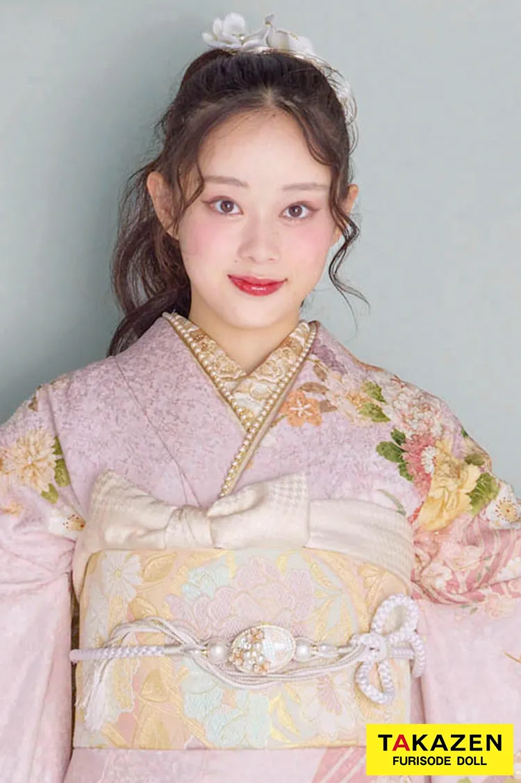 最新作くすみカラー古典　ピンク　牡丹柄　かわいい　はんなり　イマドキ　上品な振袖ネットレンタル　佐藤不二子　27057