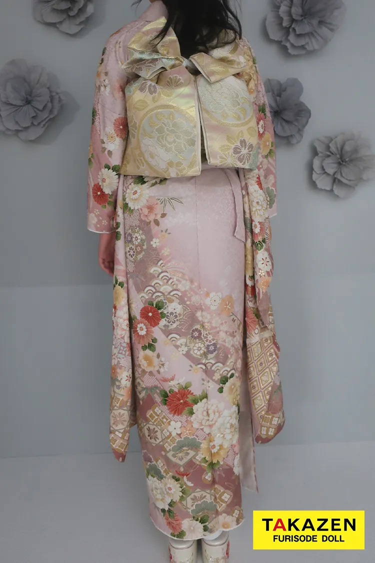 最新作くすみカラー古典　ピンク　牡丹柄　かわいい　はんなり　イマドキ　上品な振袖ネットレンタル　佐藤不二子　27057