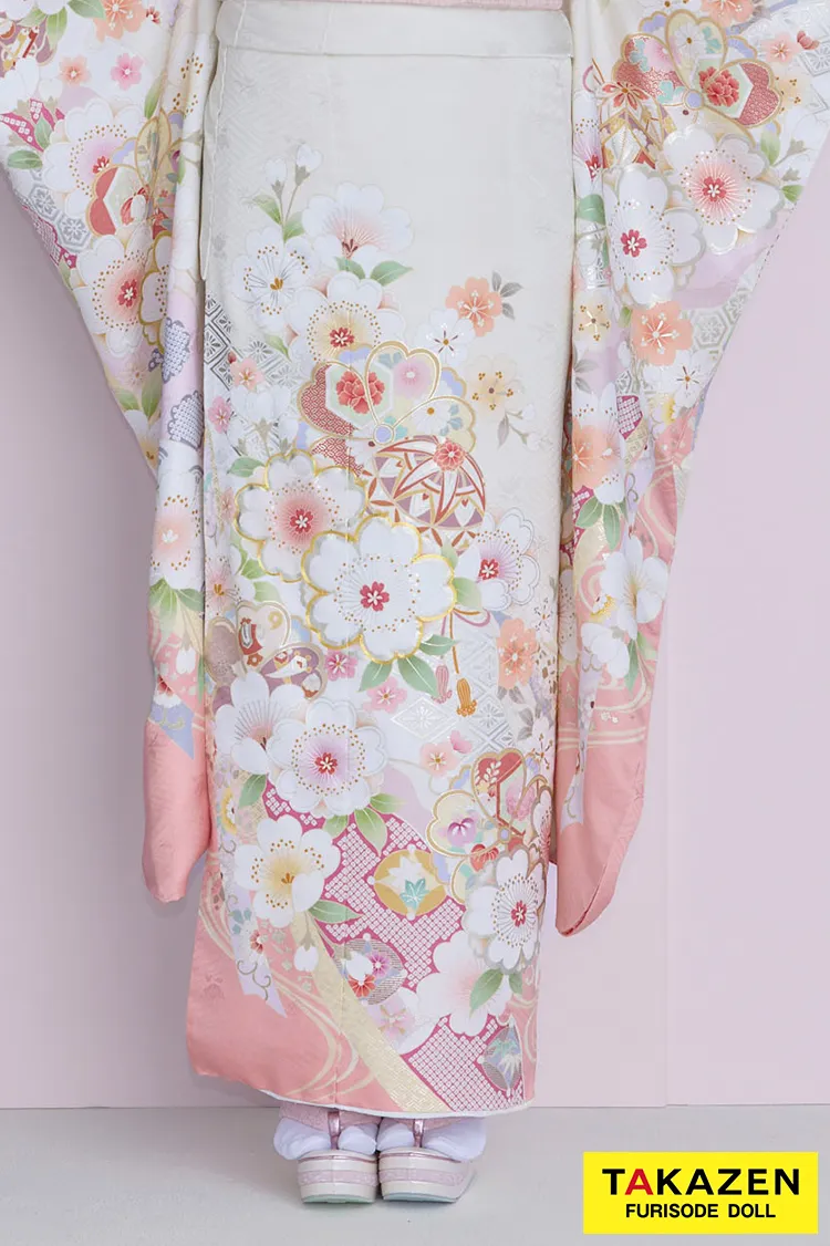 最新作くすみカラーガーリー　ピンク　古典柄　かわいい　おしゃれ　トレンド　レース小物コーデ振袖ネットレンタル　佐藤不二子　27058