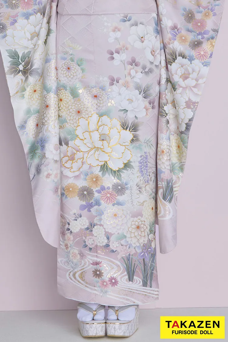 最新作くすみカラー古典　薄ピンク/淡い色　東京レトロブランド振袖　牡丹柄　清楚　トレンド振袖ネットレンタル　周防ジゼル　27059