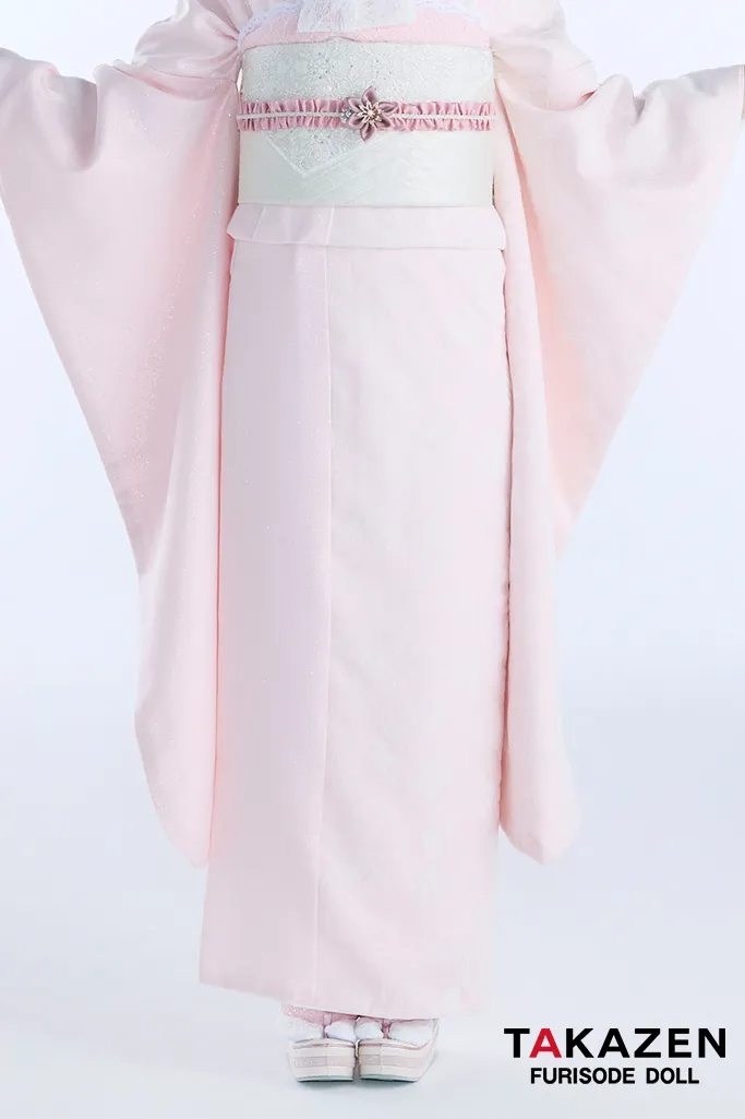 最新作ヴィンテージスタイル　ピンク/淡い色　シンプル　かわいい　すっきり　フロッキー生地振袖ネットレンタル　谷田ラナ　27062