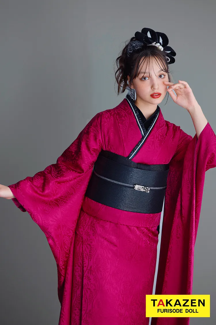 ヴィンテージスタイル　紫/ワインレッド　無地　シンプル　個性的　目立つ　かっこいい　かぶらない振袖ネットレンタル　派手　香川るな　26064