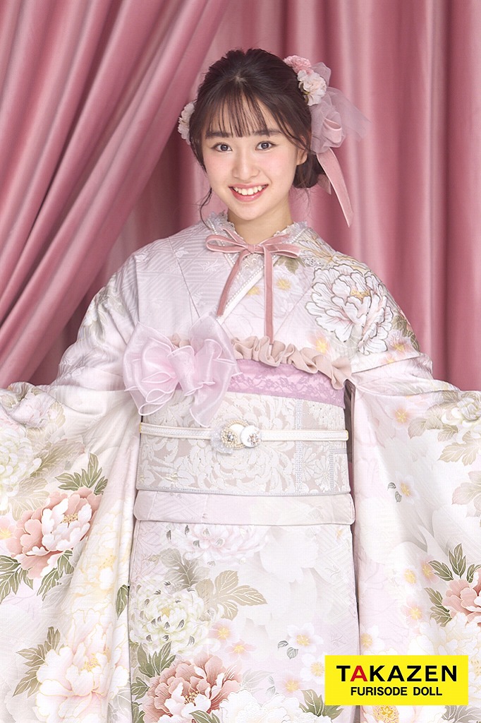 最新作くすみカラーガーリー　薄ピンク/淡い色　牡丹柄　かわいい　トレンド　リボンコーデ　フェミニン　藤岡舞衣　26057