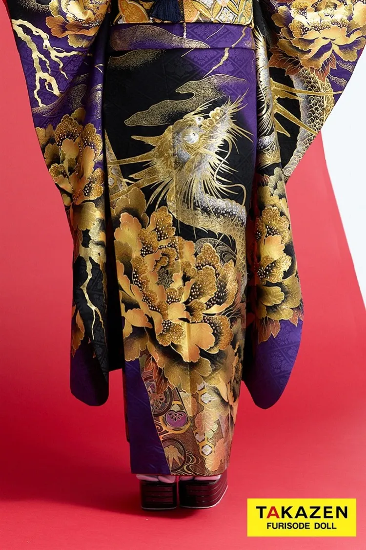 ジャパンモード　紫/黒/ゴールド(金色)　本家龍柄　渋い　派手　カッコイイ　ゴージャス　花魁風振袖　絶対目立つ振袖ネットレンタル　キラキラ　今井アンジェリカ　32136