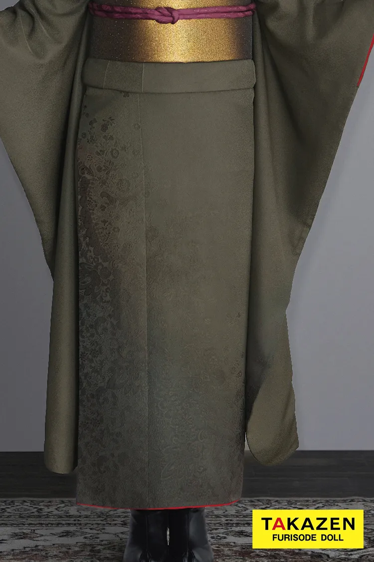 ヴィンテージスタイル　緑/グリーン　無地　シック　かっこいい　粋振袖　レトロ　ブーツコーデ振袖ネットレンタル　24036