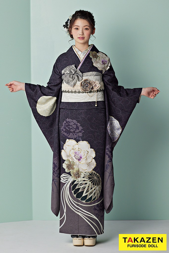 4k2408 輪奈コート 袷 千代田衿 ビロード 黒 花柄 和装 おもしろく 