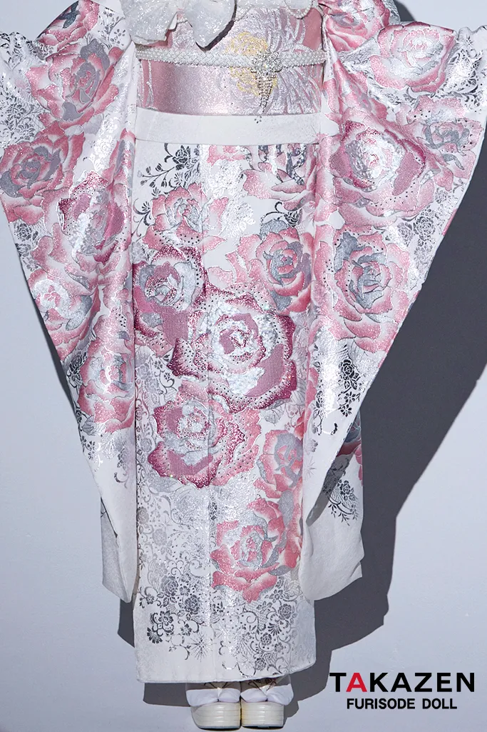 最新作モード　白ピンク　バラ柄　一番目立つ　派手かわいい　姫ギャル　キラキラスワロフスキー付き　フリソデドールネットレンタル　香川るな　27069