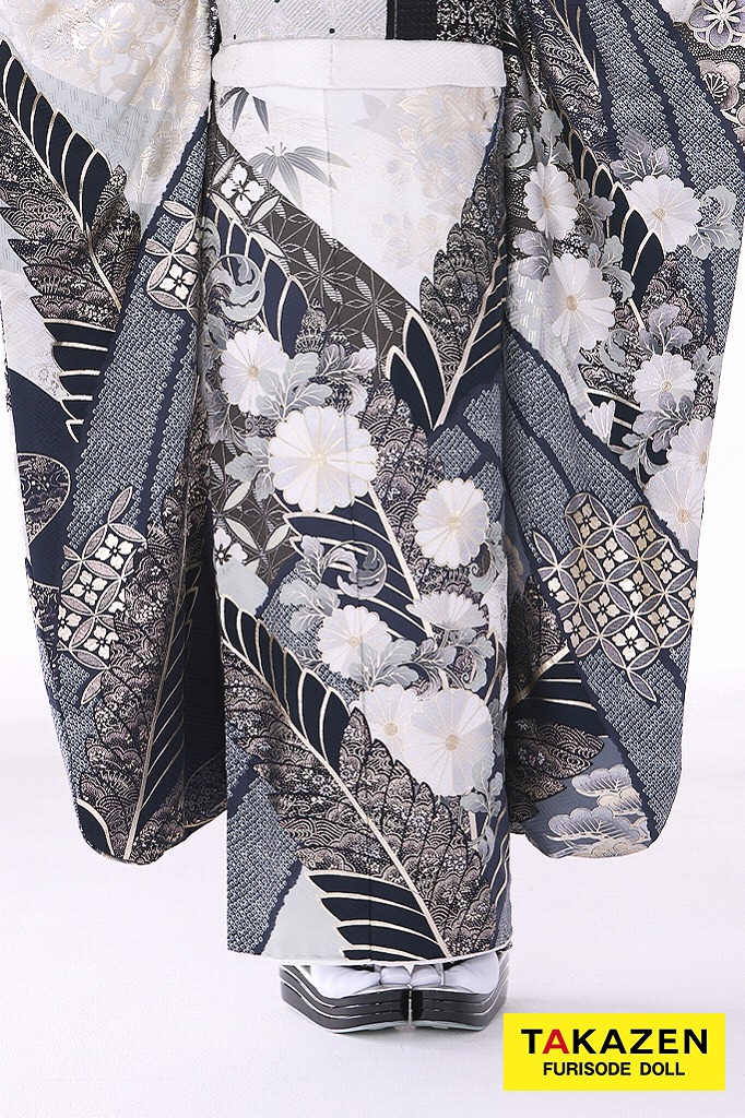 最新作粋古典　白/グレー 　菊柄　スタイリッシュ　シック　かっこいい　大人っぽい　弓ライカ　26070